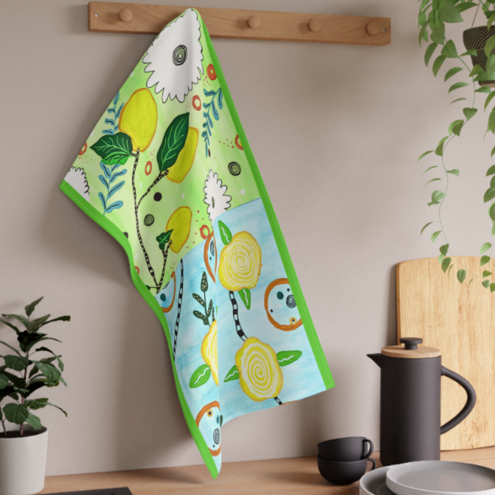 citrus home tea towel 16x25 inches shown on hook