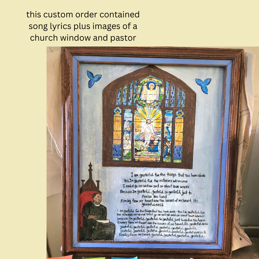 example of large custom artwork in Upcycled frame being completed 