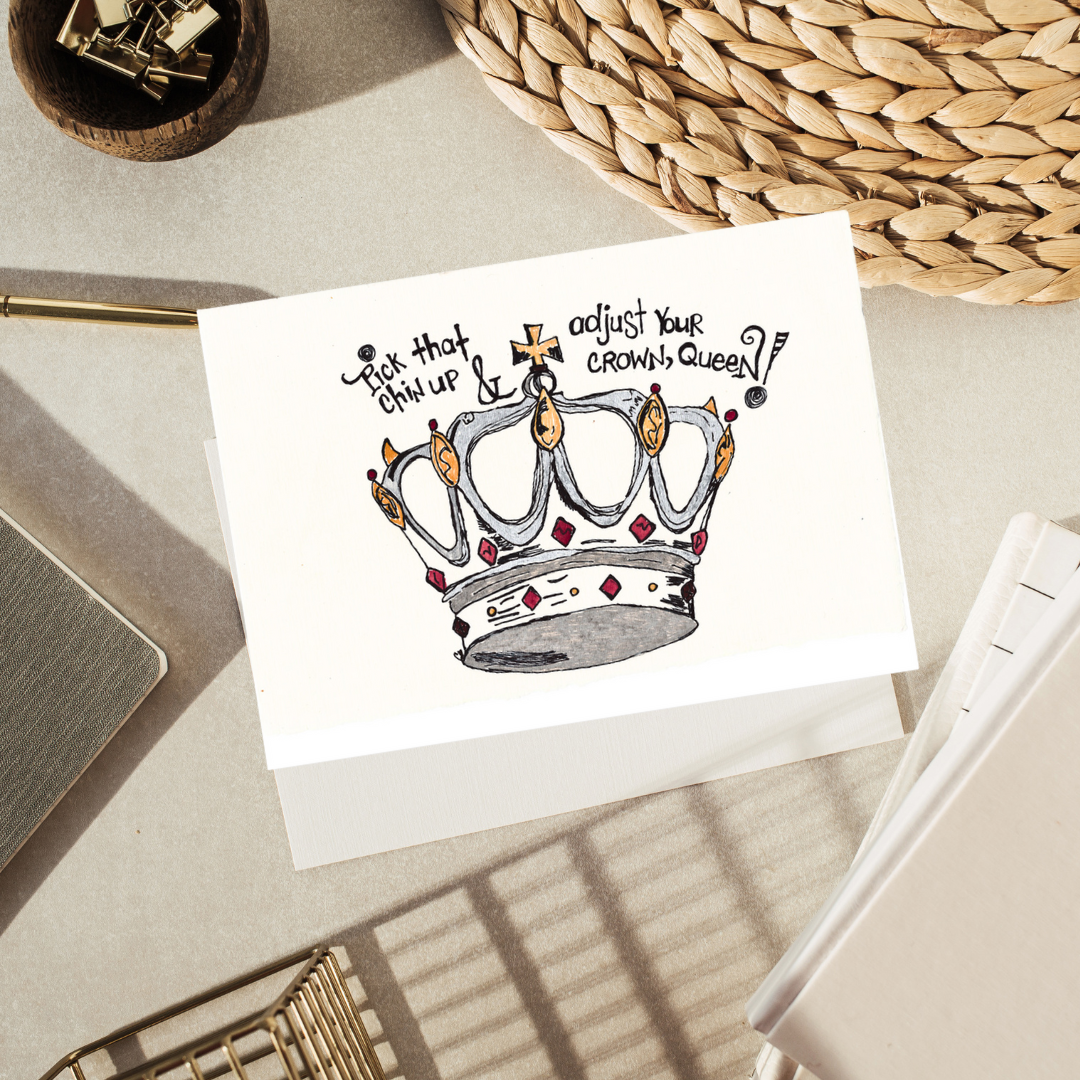 this is a large 7x5 inch greeting card that features and original artwork by Christine c.  