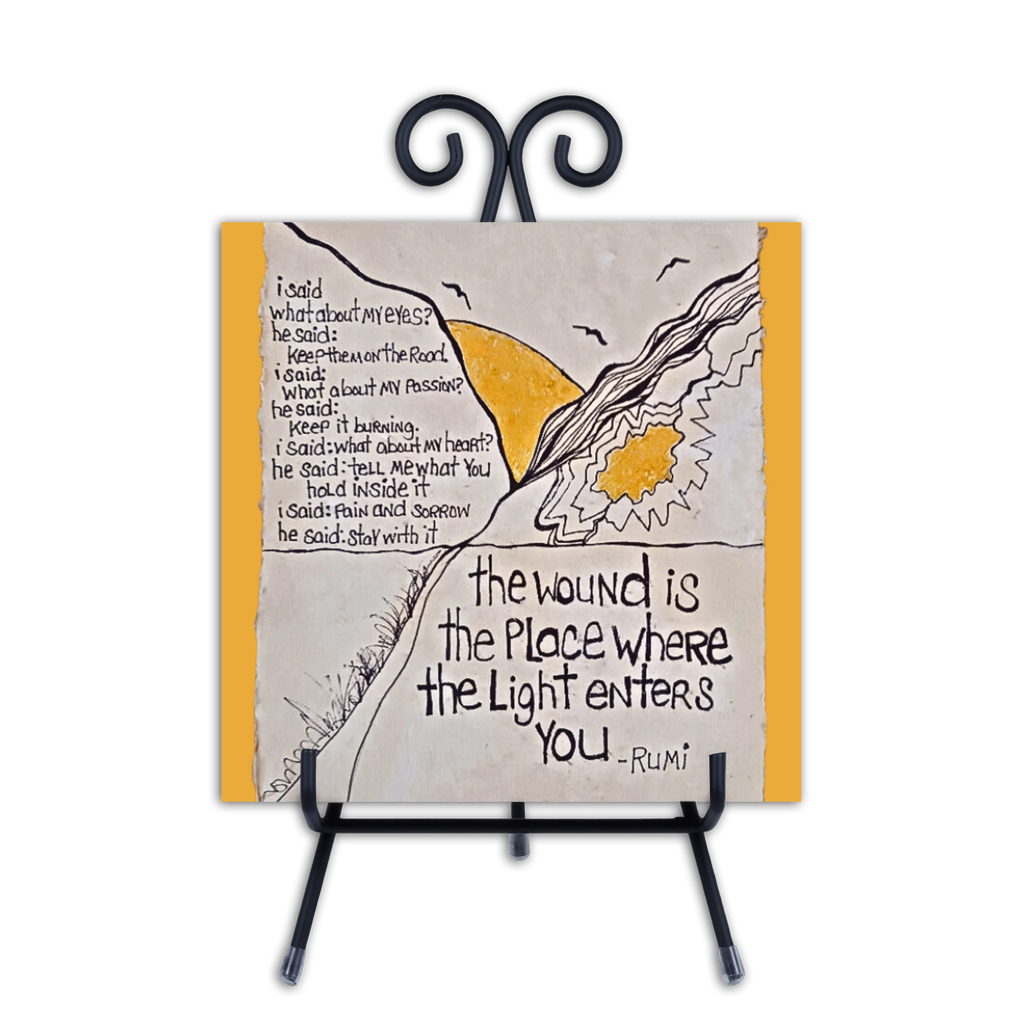 Rumi quote glossy ceramic tile with easel – Christine Yvonne Art