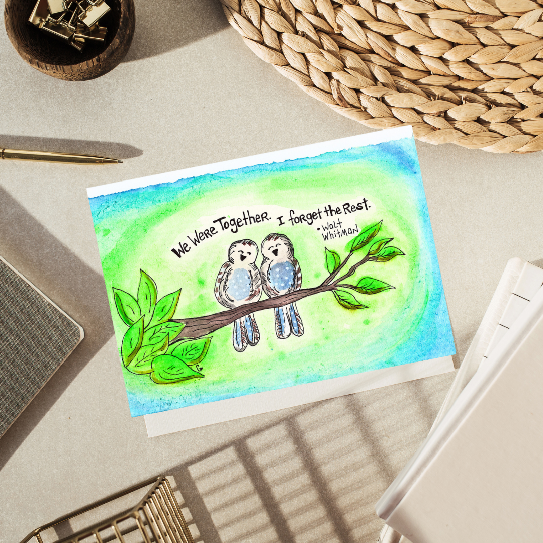 this is a 7x5 inch greeting card with a watercolor and ink pen artwork by artist Christine c